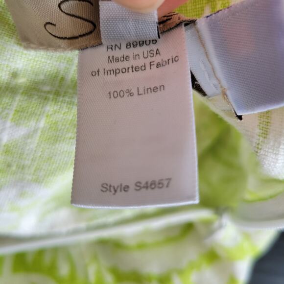 Suzette Linen Strapless Dress Green Floral Tie Back Pineapple Preppy Women 4 - Picture 11 of 12